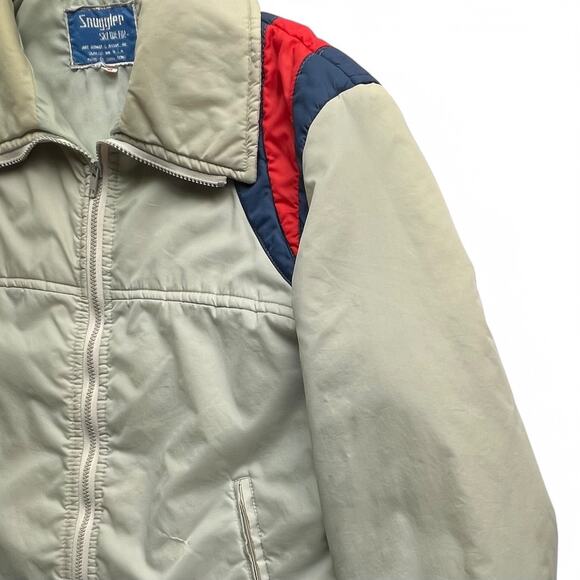 True Vintage 70s Snuggler Skiwear Ski Jacket Nylon Puffer Varisty Stripe Gray - Picture 4 of 16